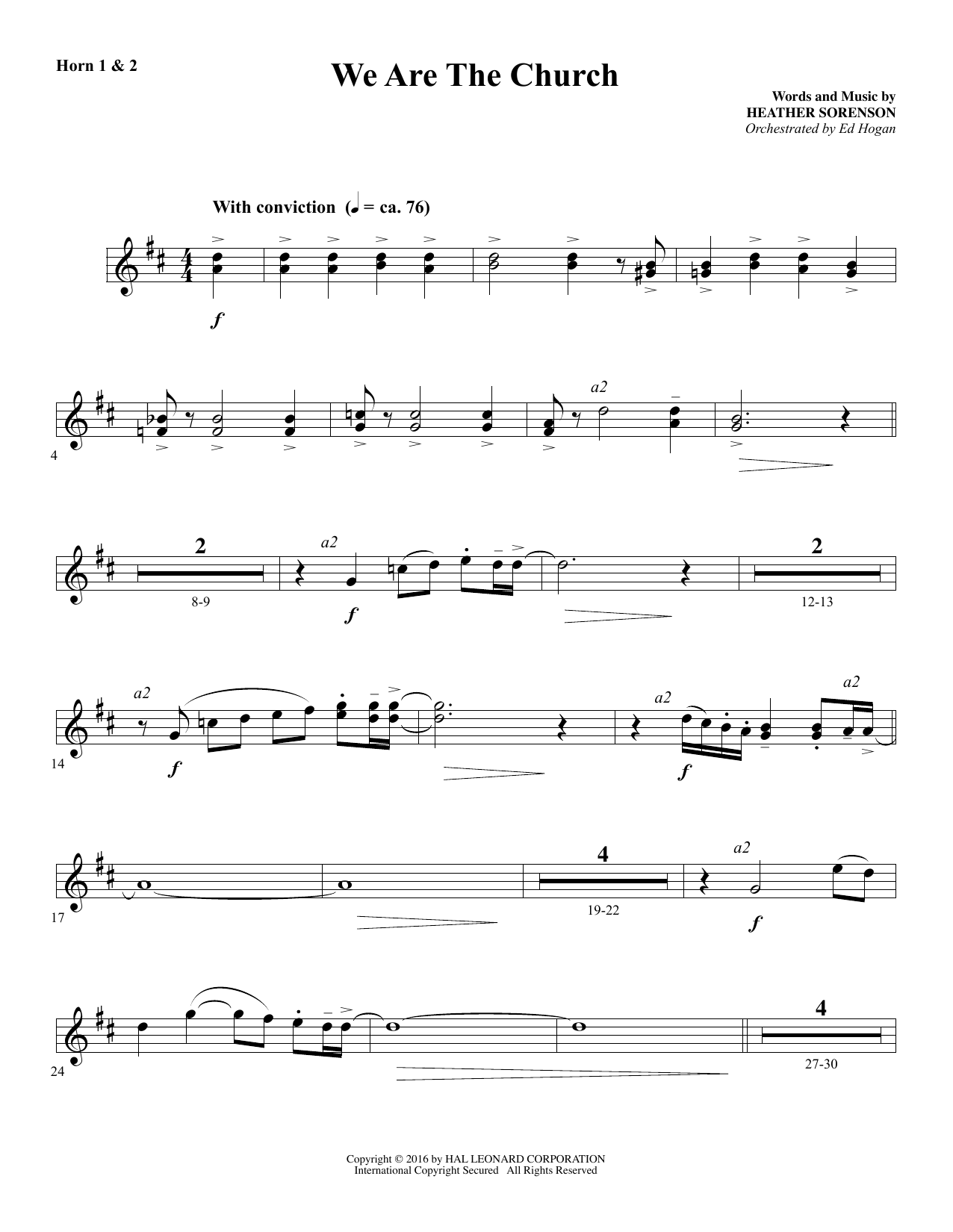Download Heather Sorenson We Are the Church - F Horn 1 & 2 sheet music and printable PDF score & Sacred music notes