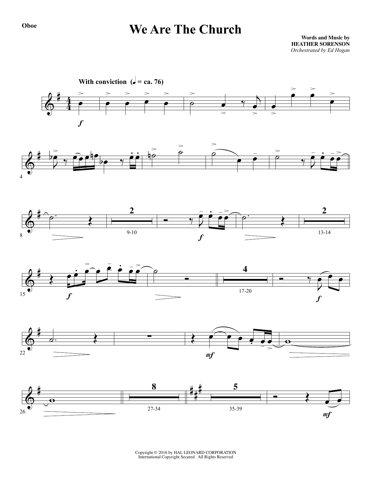 Download Heather Sorenson We Are the Church - Oboe sheet music and printable PDF score & Sacred music notes