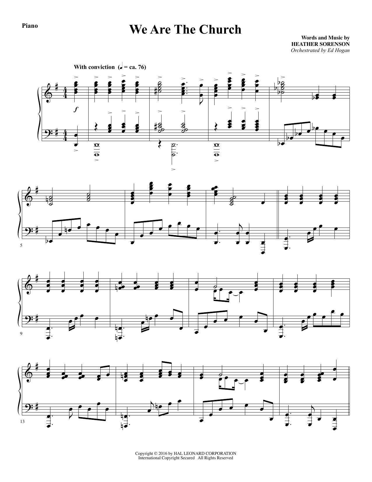 Download Heather Sorenson We Are the Church - Piano sheet music and printable PDF score & Sacred music notes