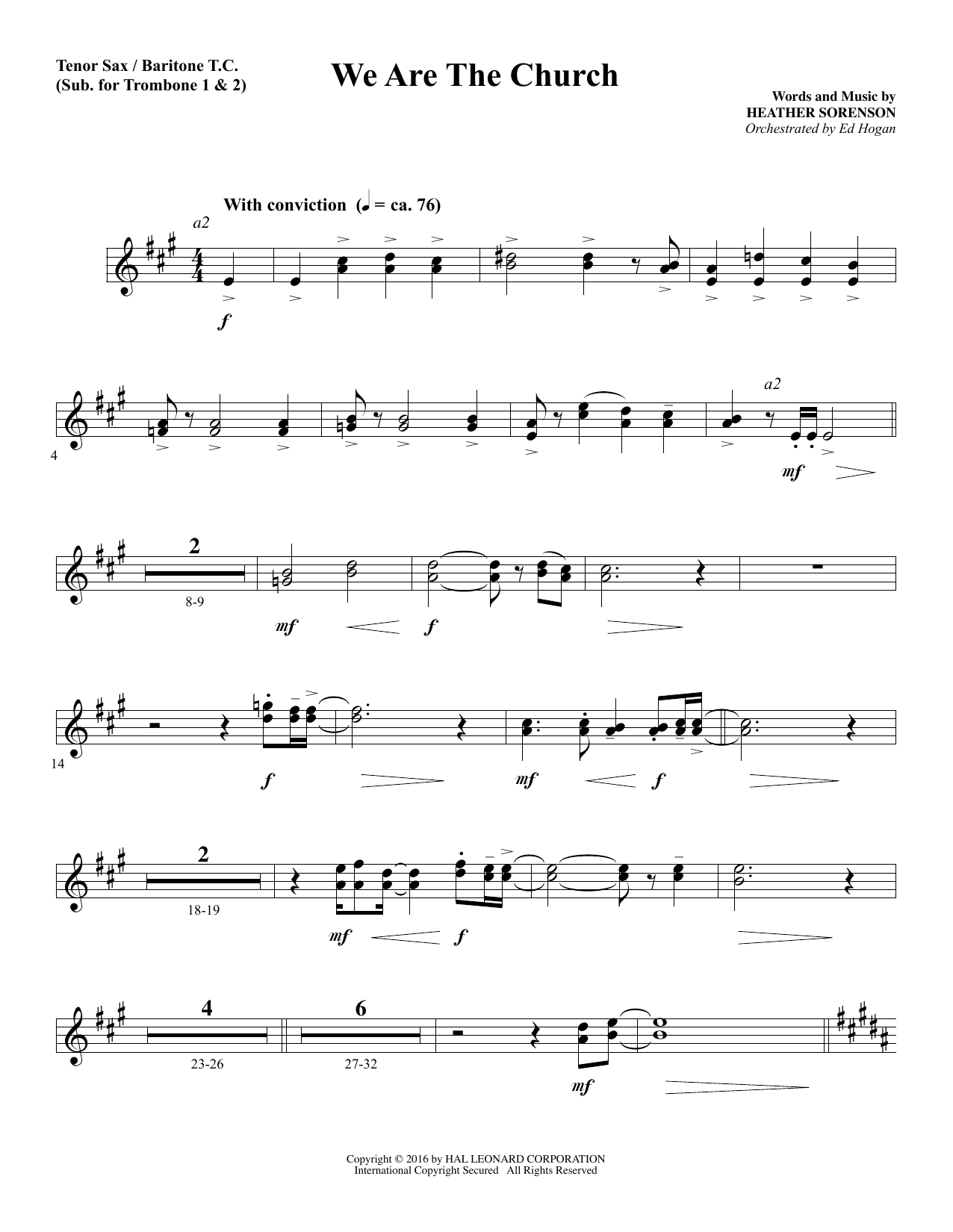 Download Heather Sorenson We Are the Church - Tenor Sax/BariTC (sub Tbn 1-2) sheet music and printable PDF score & Sacred music notes