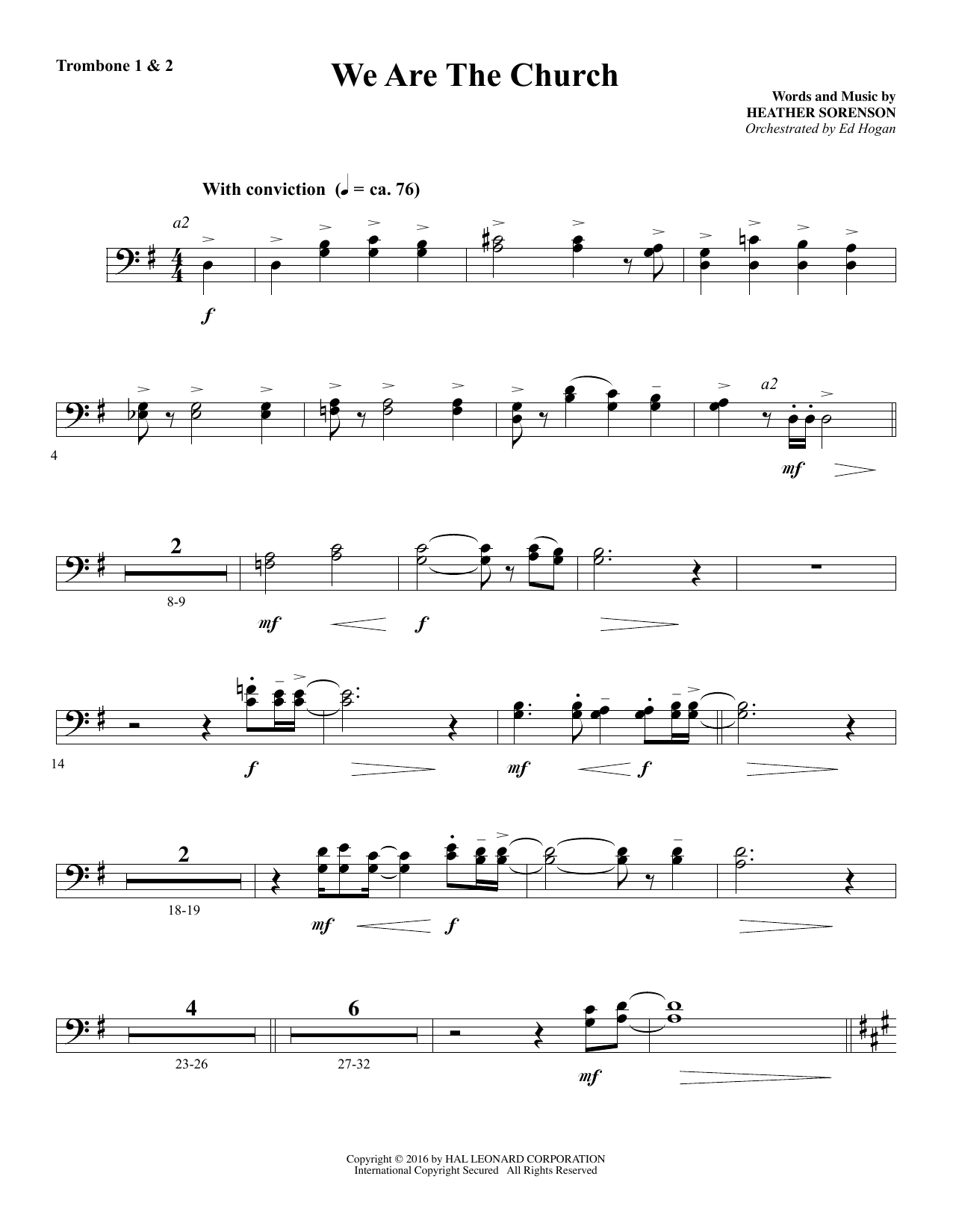 Download Heather Sorenson We Are the Church - Trombone 1 & 2 sheet music and printable PDF score & Sacred music notes