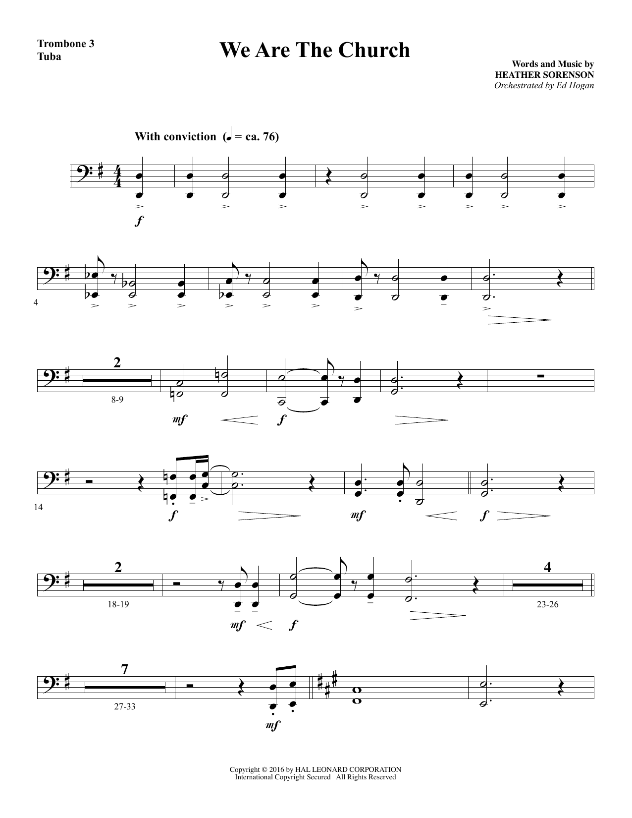 Download Heather Sorenson We Are the Church - Trombone 3/Tuba sheet music and printable PDF score & Sacred music notes