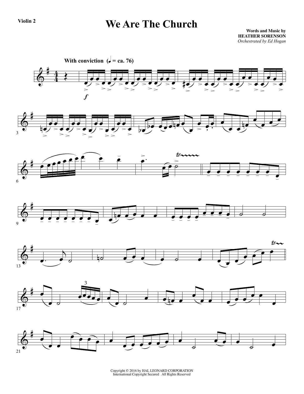 Preview Heather Sorenson We Are the Church - Violin 2 Sacred sheet music, notes and chords for Choir Instrumental Pak, SKU: 356142 Download Heather Sorenson We Are the Church - Violin 2 sheet music and printable PDF score & Sacred music notes