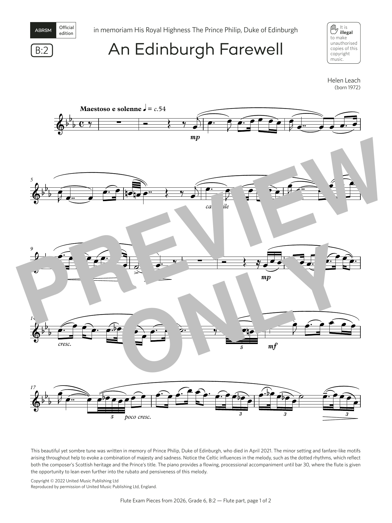 Helen Leach An Edinburgh Farewell (Grade 6, list B2, from the ABRSM Flute Syllabus from 2026) Sheet Music & Chords for Flute Solo - Download or Print PDF
