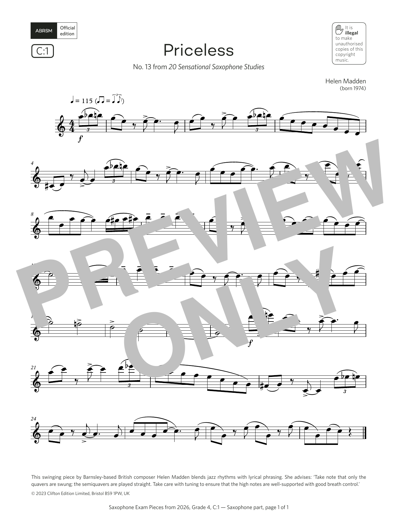 Helen Madden Priceless (Grade 4, list C1, from the ABRSM Saxophone Syllabus from 2026) Sheet Music & Chords for Alto Sax Solo - Download or Print PDF