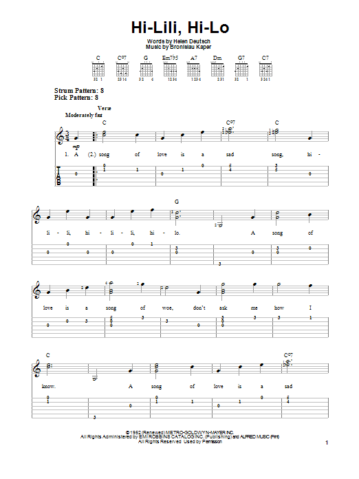 Download Helen Deutsch Hi-Lili, Hi-Lo sheet music and printable PDF score & Standards music notes
