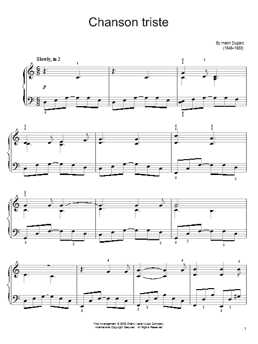 Preview Henri Duparc Chanson Triste Classical sheet music, notes and chords for Easy Piano, SKU: 63126 sheet music, piano notes, chords, guitar tabs, score, transpose, transcribe, how to play, guide, download, learn, tutorial, progression, song, artist, awards, billboard, mtv, vh1, tour, single, album, release