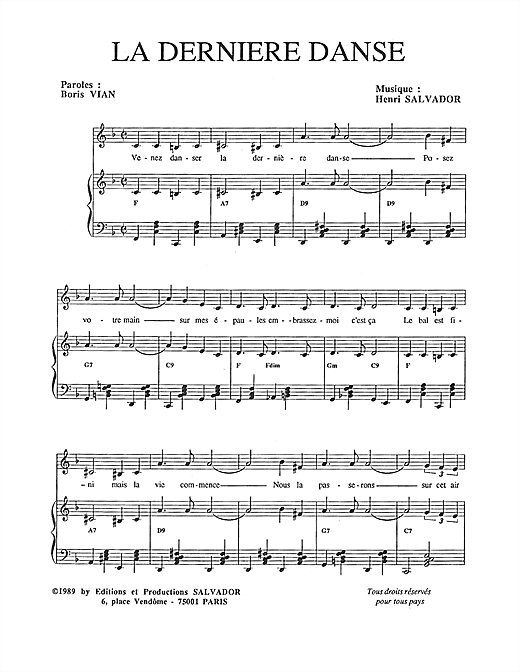 Preview Henri Salvador Derniere Danse Pop sheet music, notes and chords for Piano & Vocal, SKU: 115108 sheet music, piano notes, chords, guitar tabs, score, transpose, transcribe, how to play, guide, download, learn, tutorial, progression, song, artist, awards, billboard, mtv, vh1, tour, single, album, release