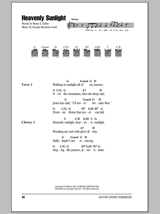Preview Henry J. Zelley Heavenly Sunlight Hymn sheet music, notes and chords for Lyrics & Chords, SKU: 82357 sheet music, piano notes, chords, guitar tabs, score, transpose, transcribe, how to play, guide, download, learn, tutorial, progression, song, artist, awards, billboard, mtv, vh1, tour, single, album, release
