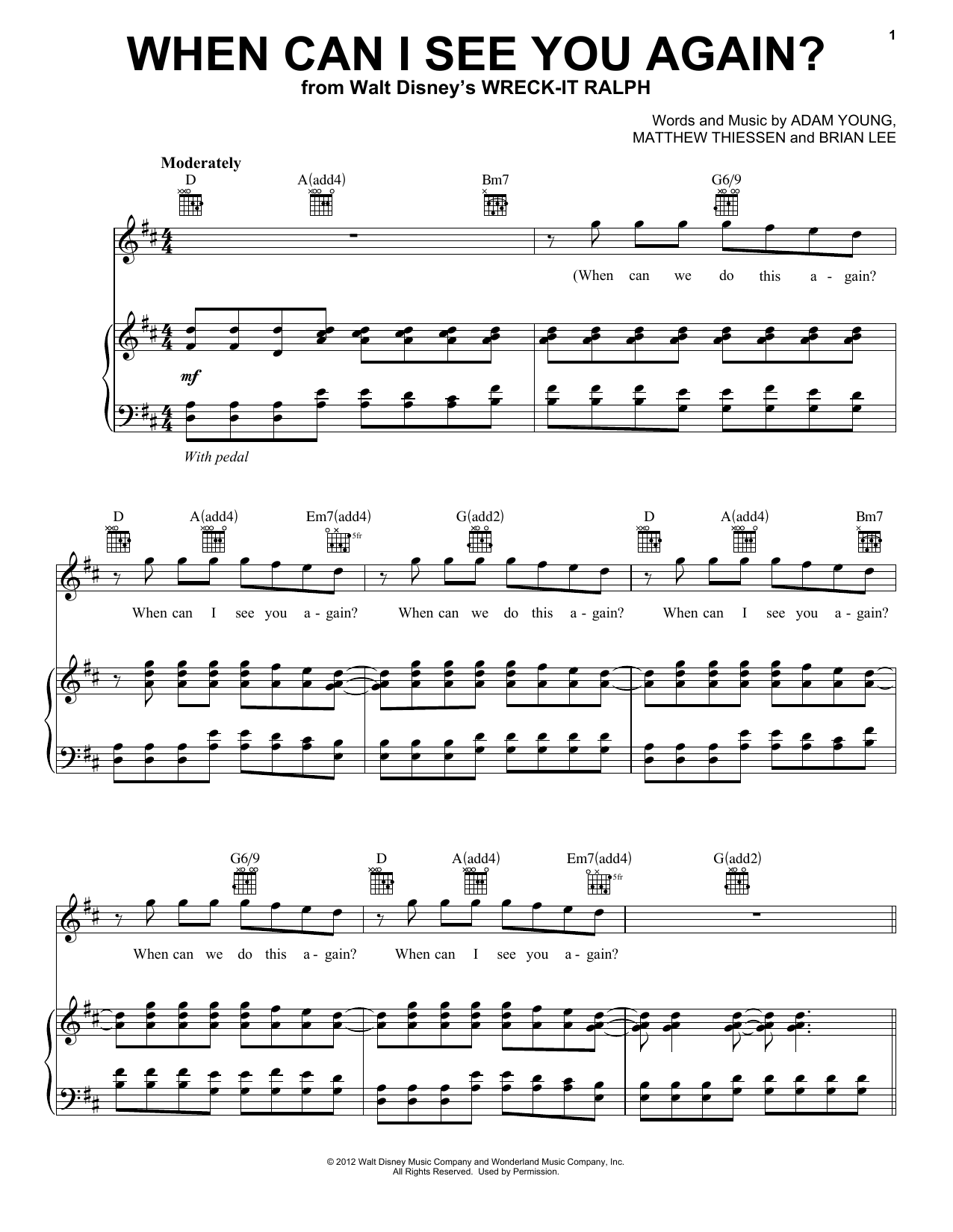 Henry Jackman When Can I See You Again Sheet Music Download Printable Children Pdf Piano Vocal Guitar Right Hand Melody Score Sku 94605