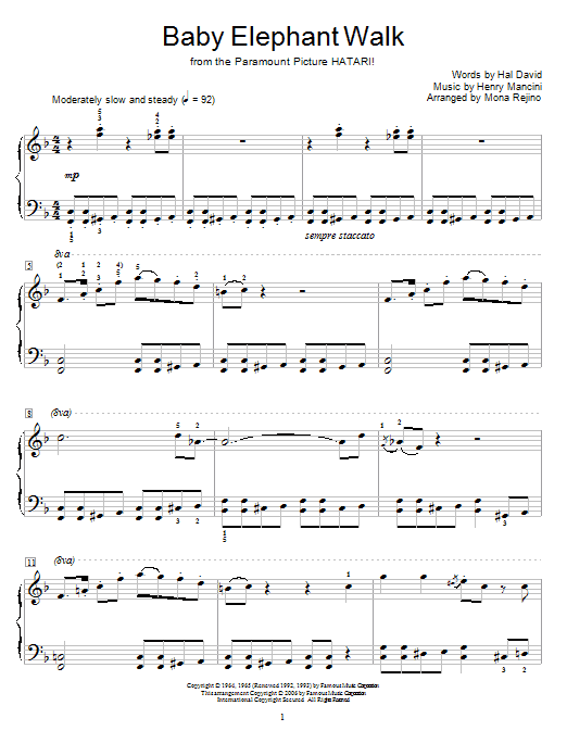 Download Henry Mancini Baby Elephant Walk sheet music and printable PDF score & Jazz music notes