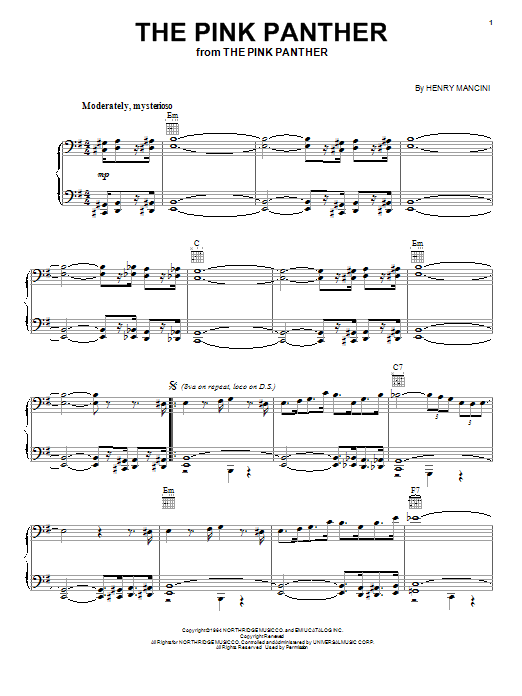 Preview Henry Mancini The Pink Panther Children sheet music, notes and chords for Piano, SKU: 58721 sheet music, piano notes, chords, guitar tabs, score, transpose, transcribe, how to play, guide, download, learn, tutorial, progression, song, artist, awards, billboard, mtv, vh1, tour, single, album, release