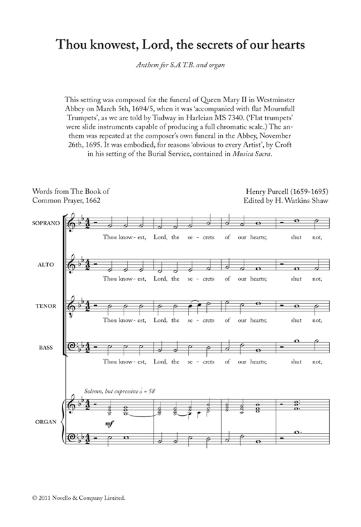 Preview Henry Purcell Thou Knowest, Lord, The Secrets Of Our Hearts Classical sheet music, notes and chords for SATB, SKU: 120989 sheet music, piano notes, chords, guitar tabs, score, transpose, transcribe, how to play, guide, download, learn, tutorial, progression, song, artist, awards, billboard, mtv, vh1, tour, single, album, release