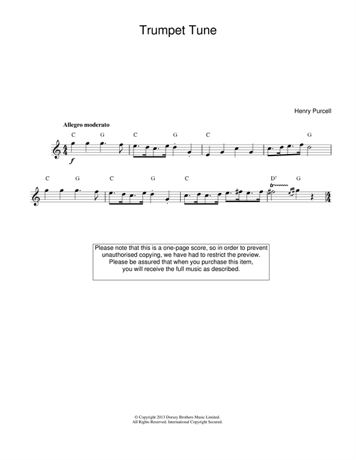 Download Henry Purcell Trumpet Tune sheet music and printable PDF score & Classical music notes