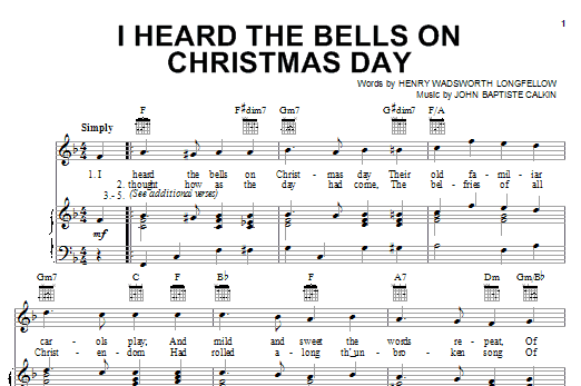 Download Henry Wadsworth Longfellow I Heard The Bells On Christmas Day sheet music and printable PDF score & Folk music notes