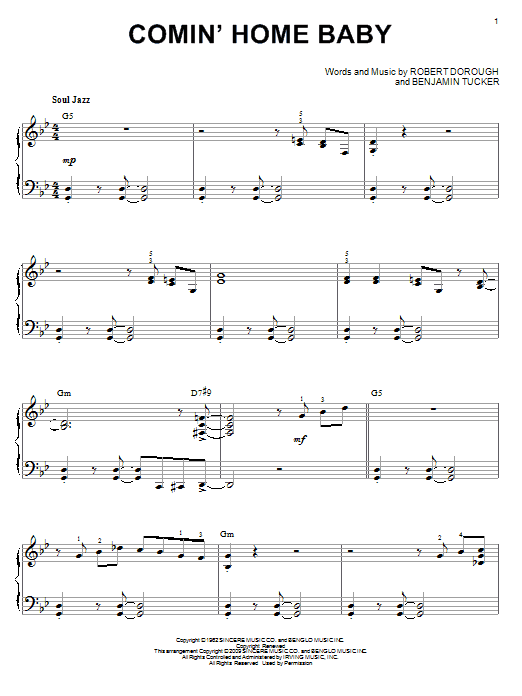 Preview Herbie Mann Comin' Home Baby (arr. Brent Edstrom) Jazz sheet music, notes and chords for Piano, SKU: 70172 Download Herbie Mann Comin' Home Baby (arr. Brent Edstrom) sheet music and printable PDF score & Jazz music notes