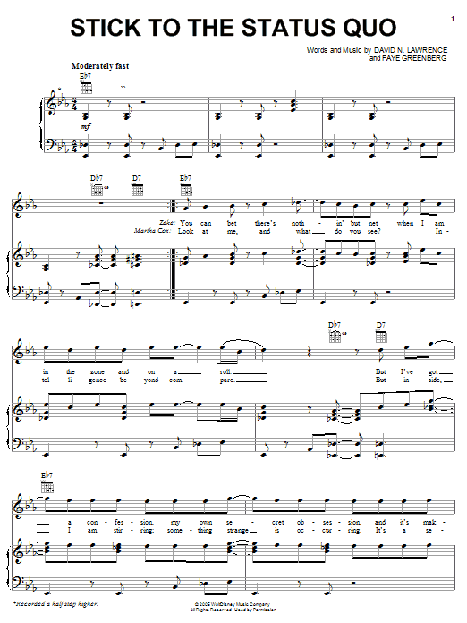 Preview High School Musical Stick To The Status Quo Pop sheet music, notes and chords for Easy Guitar Tab, SKU: 62641 sheet music, piano notes, chords, guitar tabs, score, transpose, transcribe, how to play, guide, download, learn, tutorial, progression, song, artist, awards, billboard, mtv, vh1, tour, single, album, release