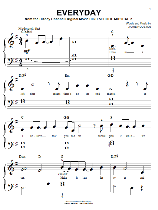 Preview High School Musical 2 Everyday Pop sheet music, notes and chords for Piano, SKU: 64542 sheet music, piano notes, chords, guitar tabs, score, transpose, transcribe, how to play, guide, download, learn, tutorial, progression, song, artist, awards, billboard, mtv, vh1, tour, single, album, release