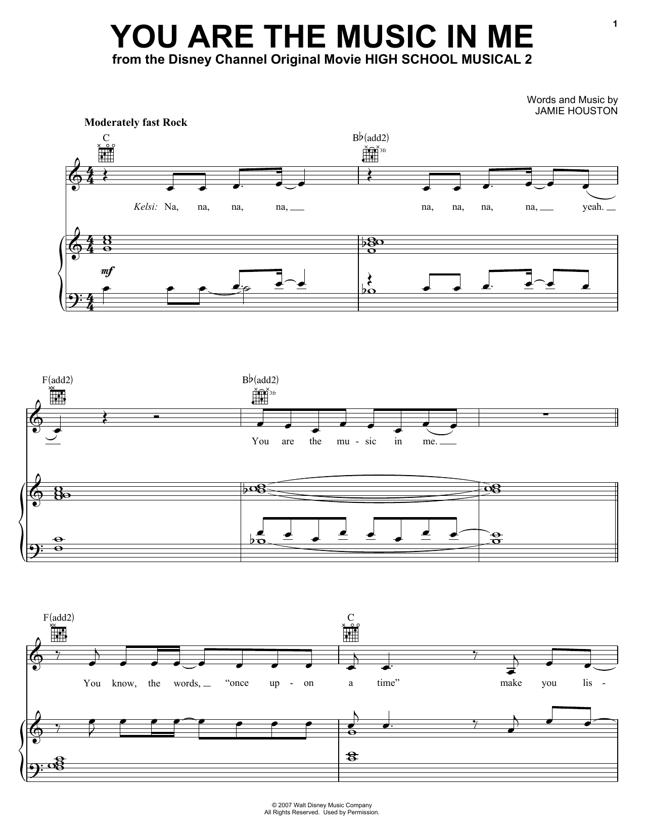 High School Musical 2 You Are The Music In Me Sheet Music Download Printable Disney Pdf Piano Solo Score Sku