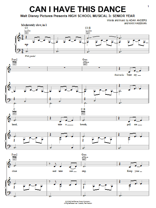 Preview High School Musical 3 Can I Have This Dance Pop sheet music, notes and chords for Piano, SKU: 68191 Download High School Musical 3 Can I Have This Dance sheet music and printable PDF score & Pop music notes