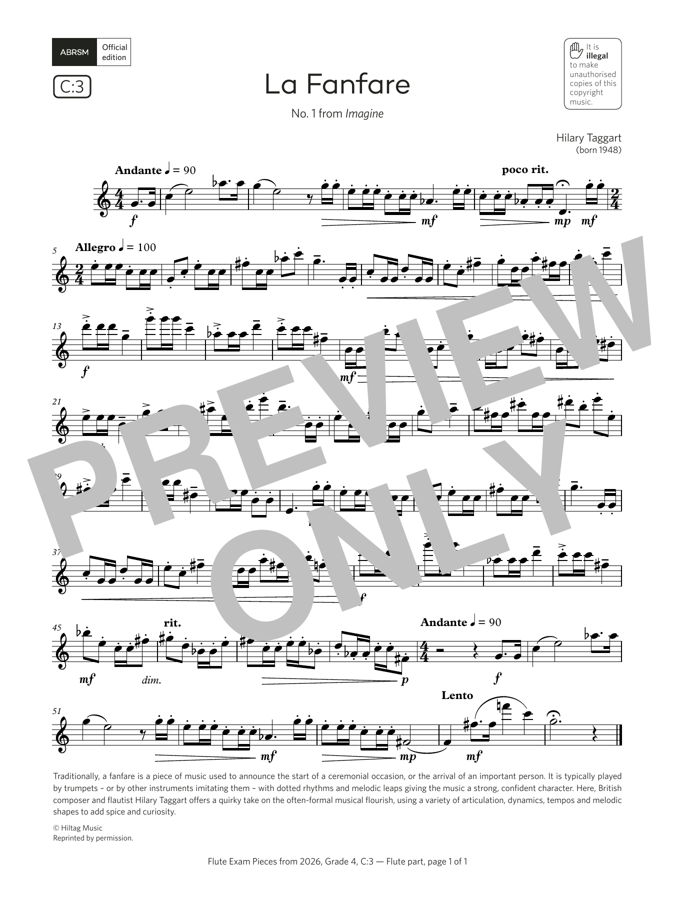 Hilary Taggart La Fanfare (Grade 4, list C3, from the ABRSM Flute Syllabus from 2026) Sheet Music & Chords for Flute Solo - Download or Print PDF