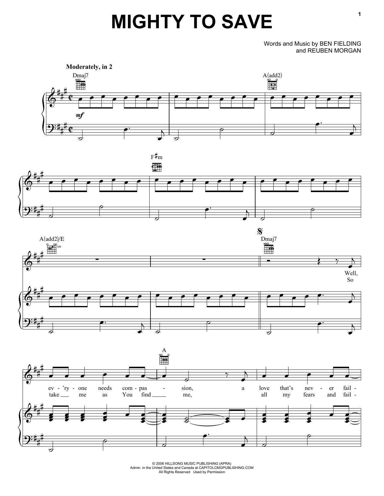 Preview Hillsong Mighty To Save Pop sheet music, notes and chords for Piano, Vocal & Guitar (Right-Hand Melody), SKU: 62410 Download Hillsong Mighty To Save sheet music and printable PDF score & Pop music notes