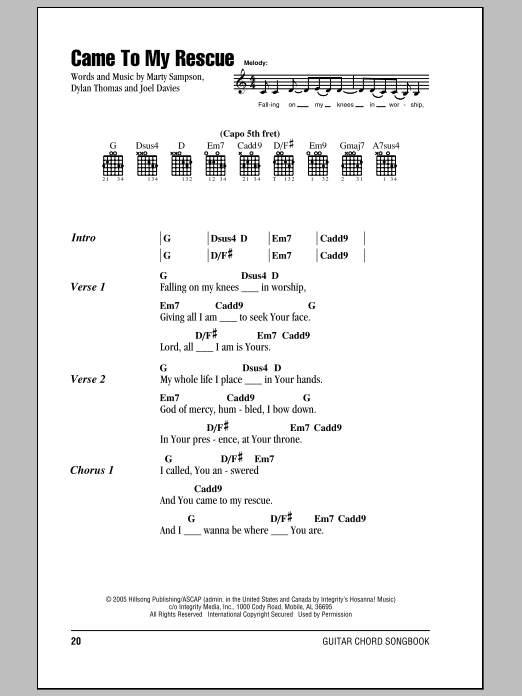 Download Marty Sampson Came To My Rescue sheet music and printable PDF score & Pop music notes