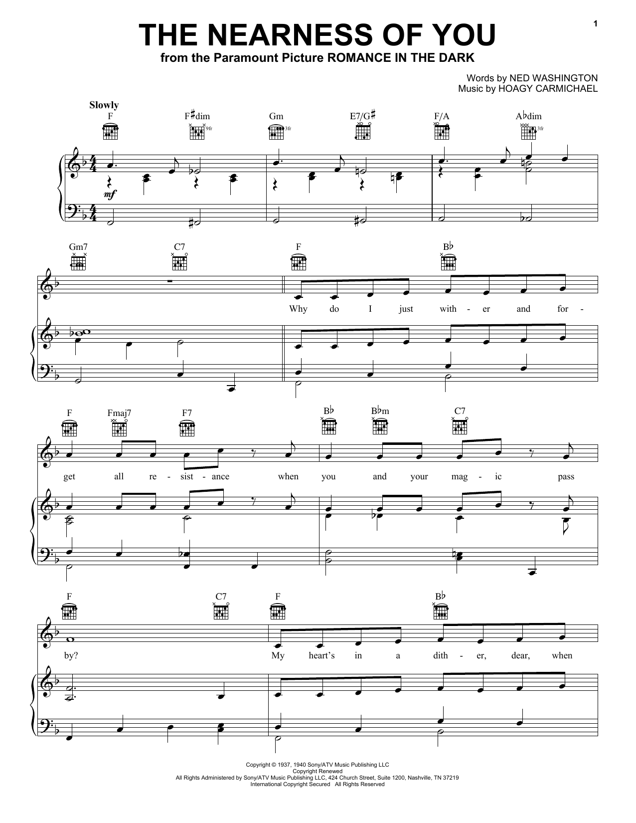 Download Hoagy Carmichael The Nearness Of You sheet music and printable PDF score & Folk music notes