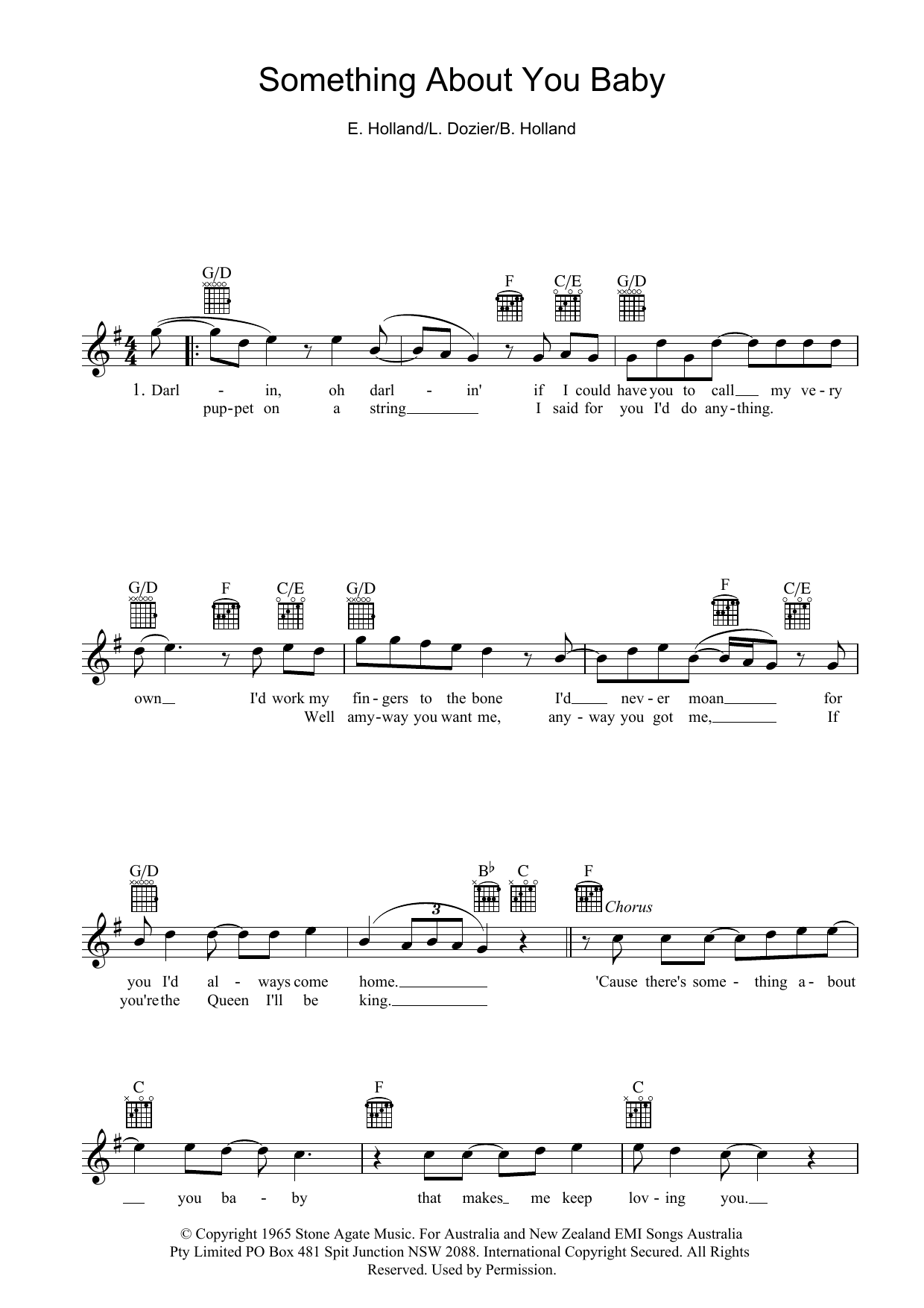 Download Holland-Dozier-Holland Something About You Baby sheet music and printable PDF score & Australian music notes