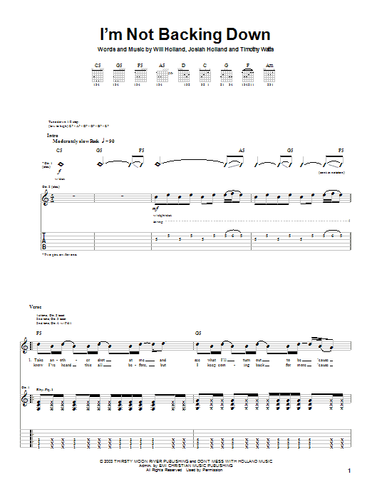 Preview Holland I'm Not Backing Down Rock sheet music, notes and chords for Guitar Tab, SKU: 25237 Download Holland I'm Not Backing Down sheet music and printable PDF score & Rock music notes