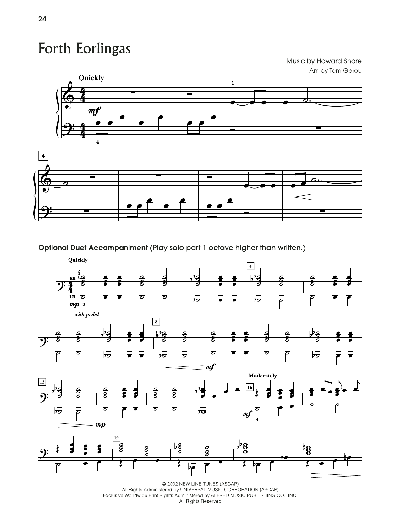 Howard Shore Forth Eorlingas (from The Lord Of The Rings) (arr. Tom Gerou) Sheet Music & Chords for 5-Finger Piano - Download or Print PDF
