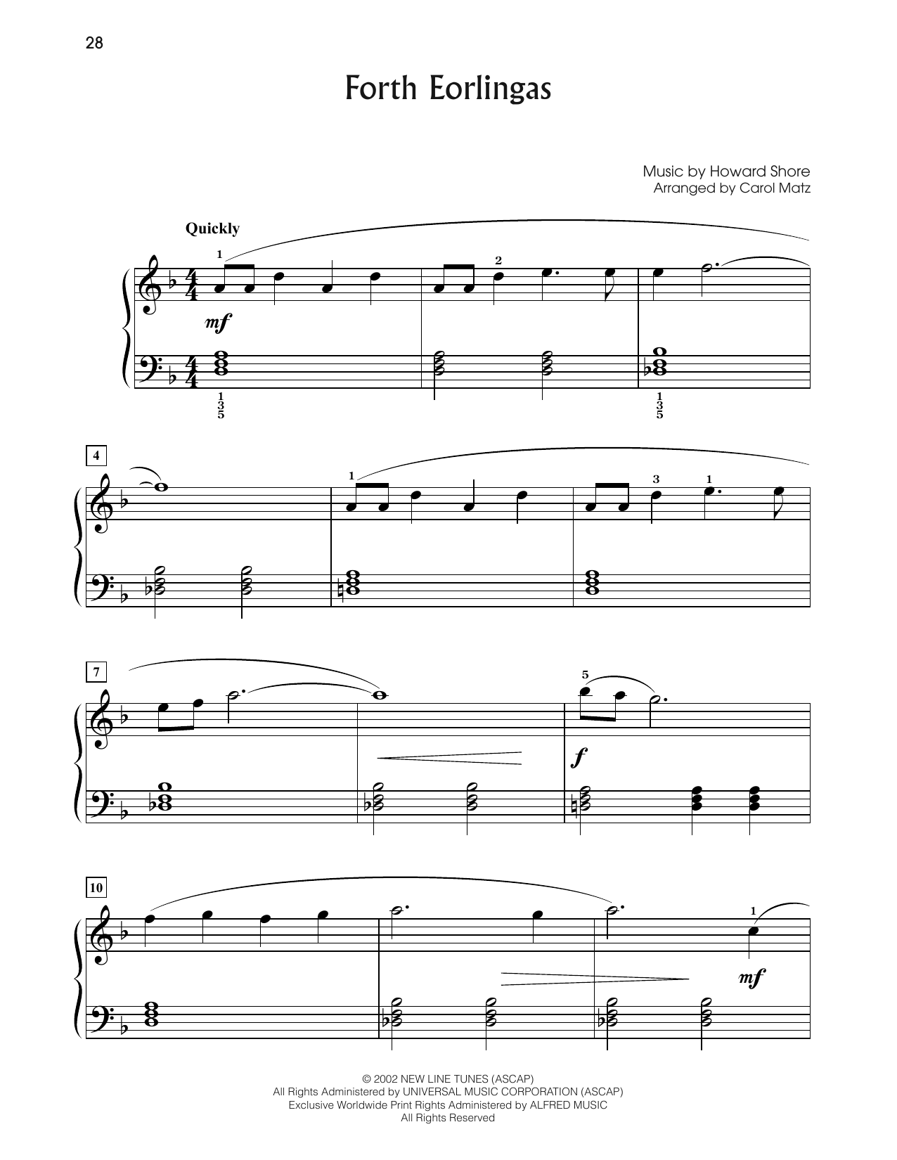 Howard Shore Forth Eorlingas (from The Lord Of The Rings: The Two Towers) (arr. Carol Matz) Sheet Music & Chords for Big Note Piano - Download or Print PDF