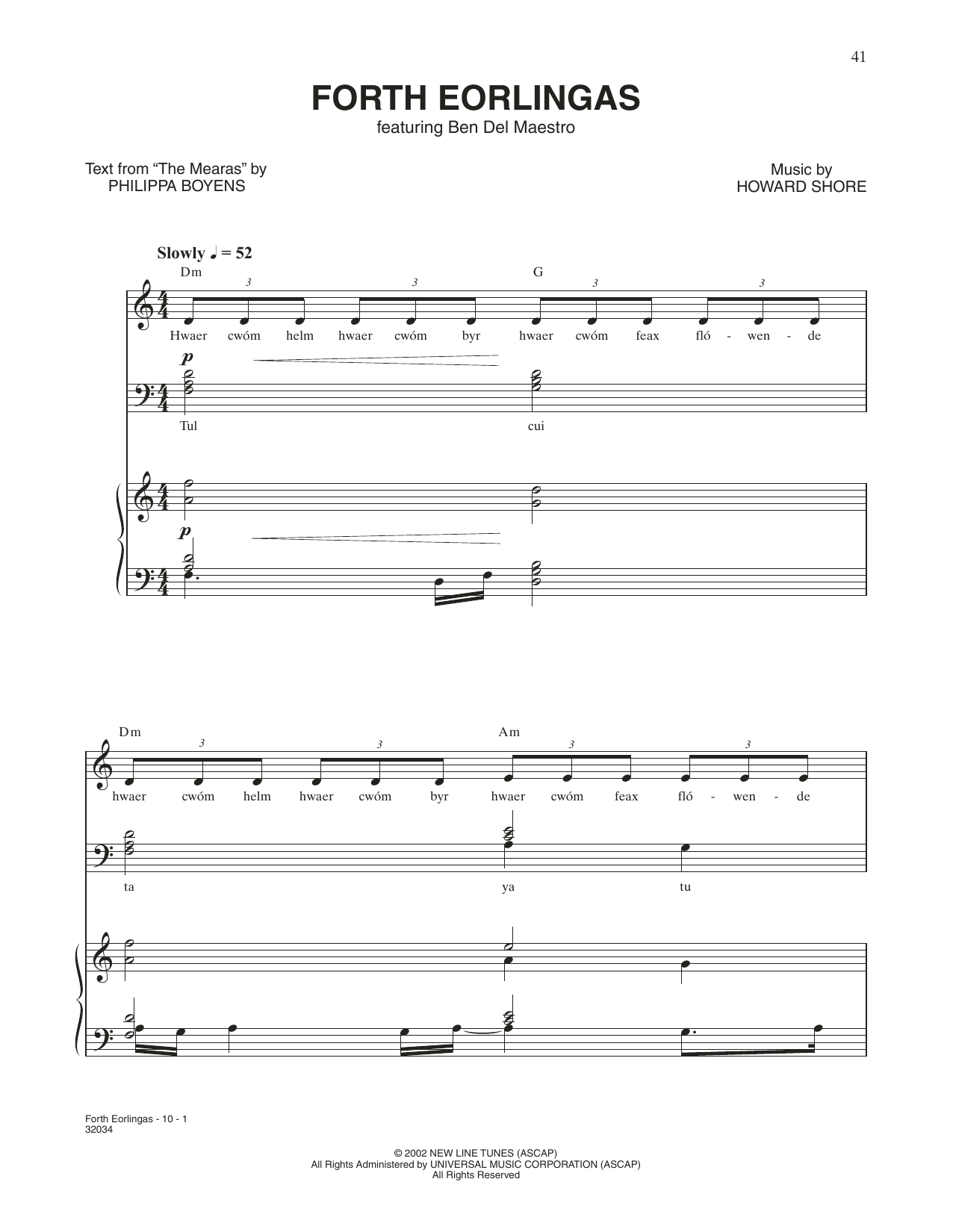 Howard Shore Forth Eorlingas (from The Lord Of The Rings: The Two Towers) Sheet Music & Chords for Piano & Vocal - Download or Print PDF