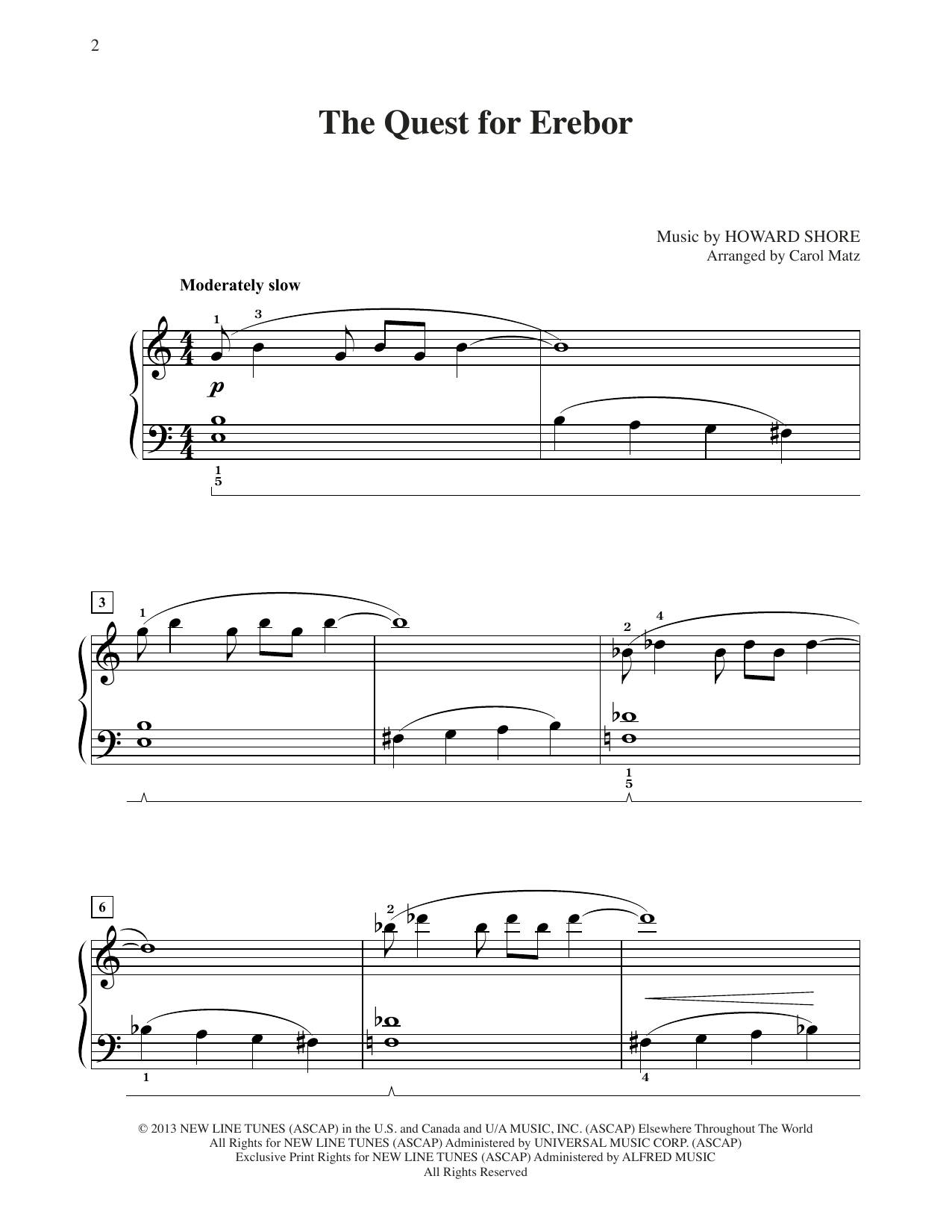 Howard Shore The Quest For Erebor (from The Hobbit: The Desolation Of Smaug) (arr. Carol Matz) Sheet Music & Chords for Big Note Piano - Download or Print PDF