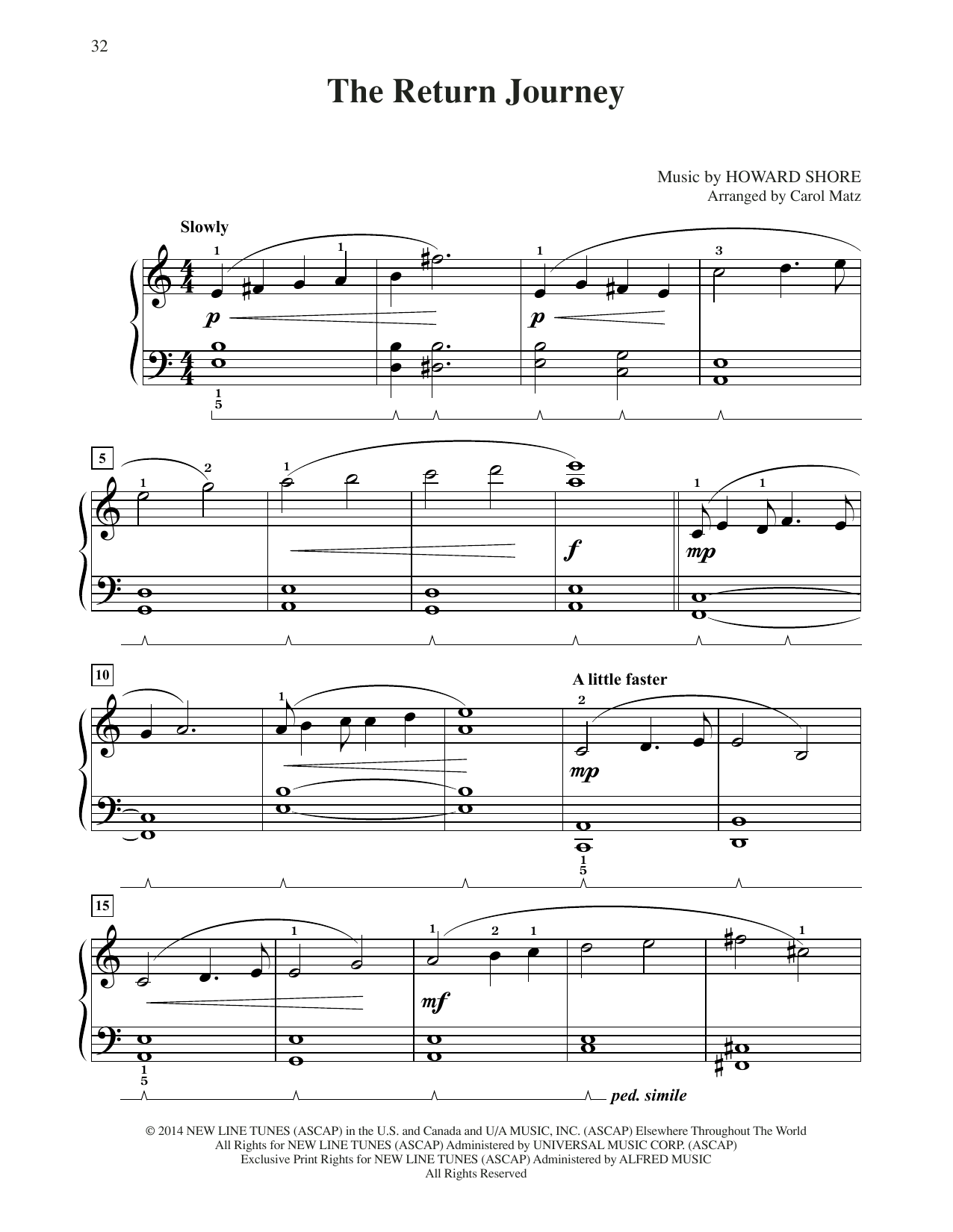Howard Shore The Return Journey (from The Hobbit: The Battle of the Five Armies) (arr. Carol Matz) Sheet Music & Chords for Big Note Piano - Download or Print PDF