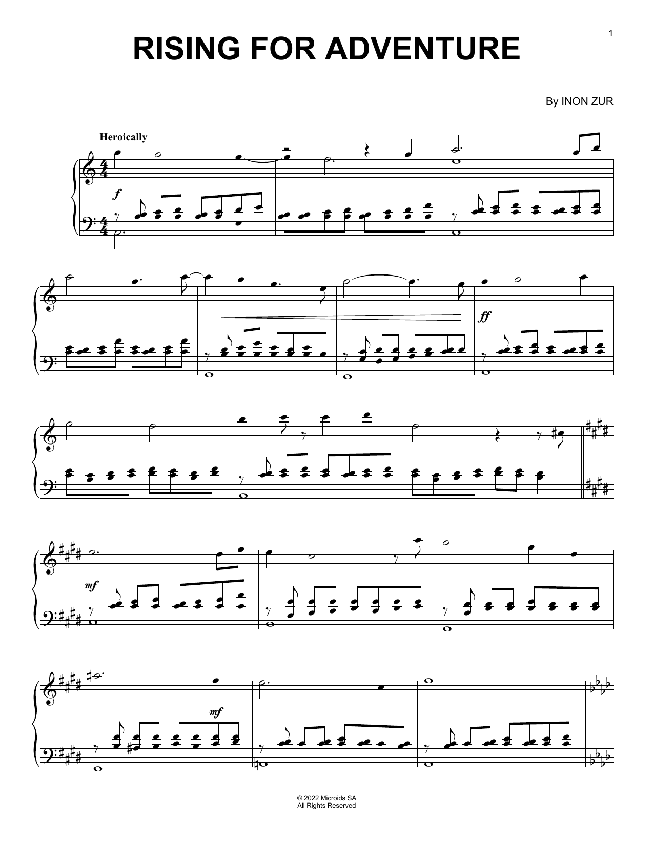 Inon Zur Rising For Adventure (from Syberia: The World Before) Sheet Music & Chords for Piano Solo - Download or Print PDF