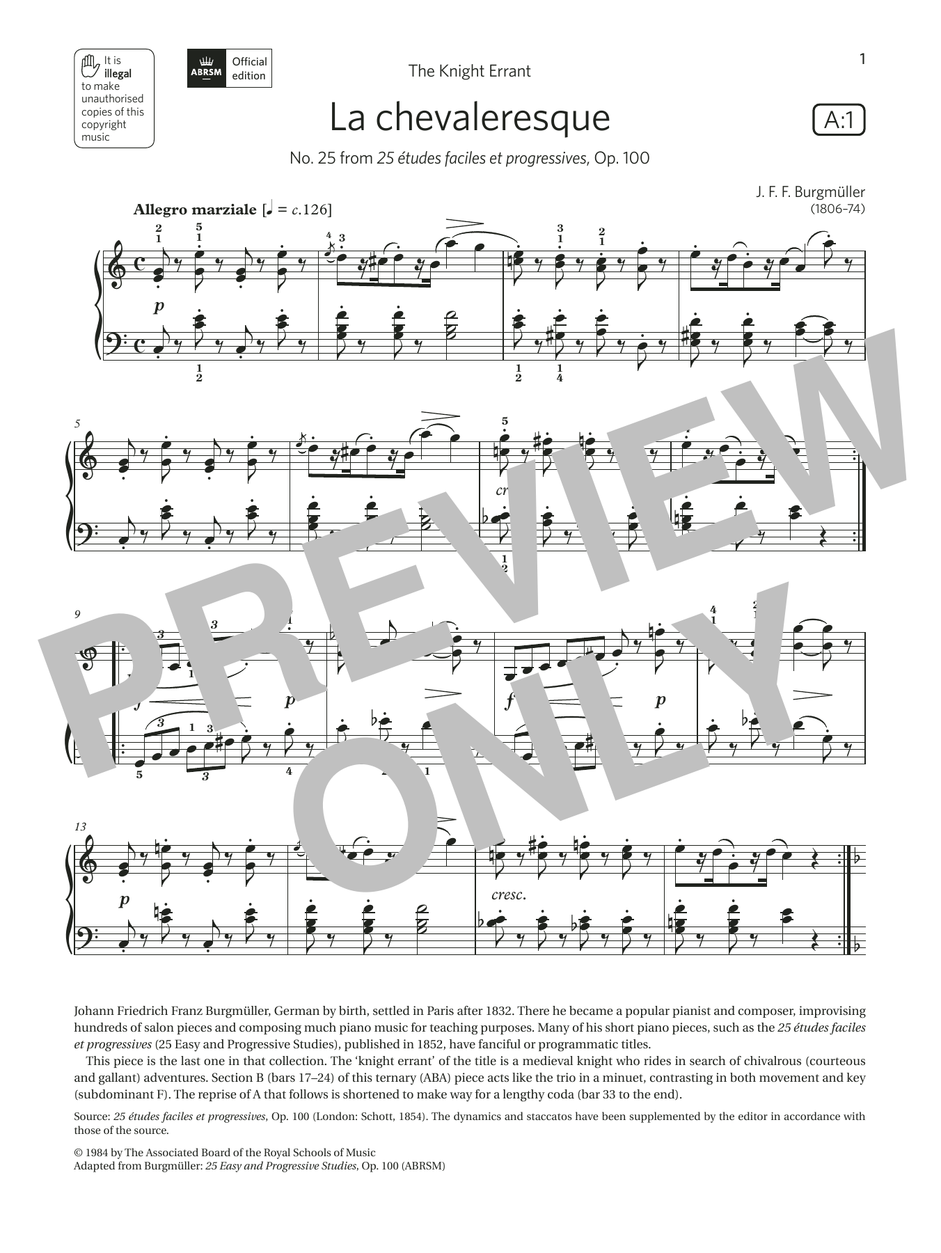 J. F. Burgmüller La chevaleresque (Grade 5, list A1, from the ABRSM Piano Syllabus 2021 & 2022) Sheet Music & Chords for Piano Solo - Download or Print PDF