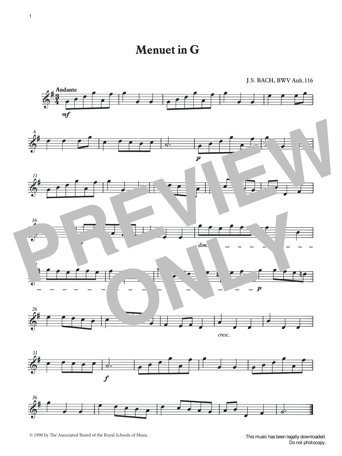 J. S. Bach Menuet in G (score & part) from Graded Music for Tuned Percussion, Book I Sheet Music & Chords for Percussion Solo - Download or Print PDF