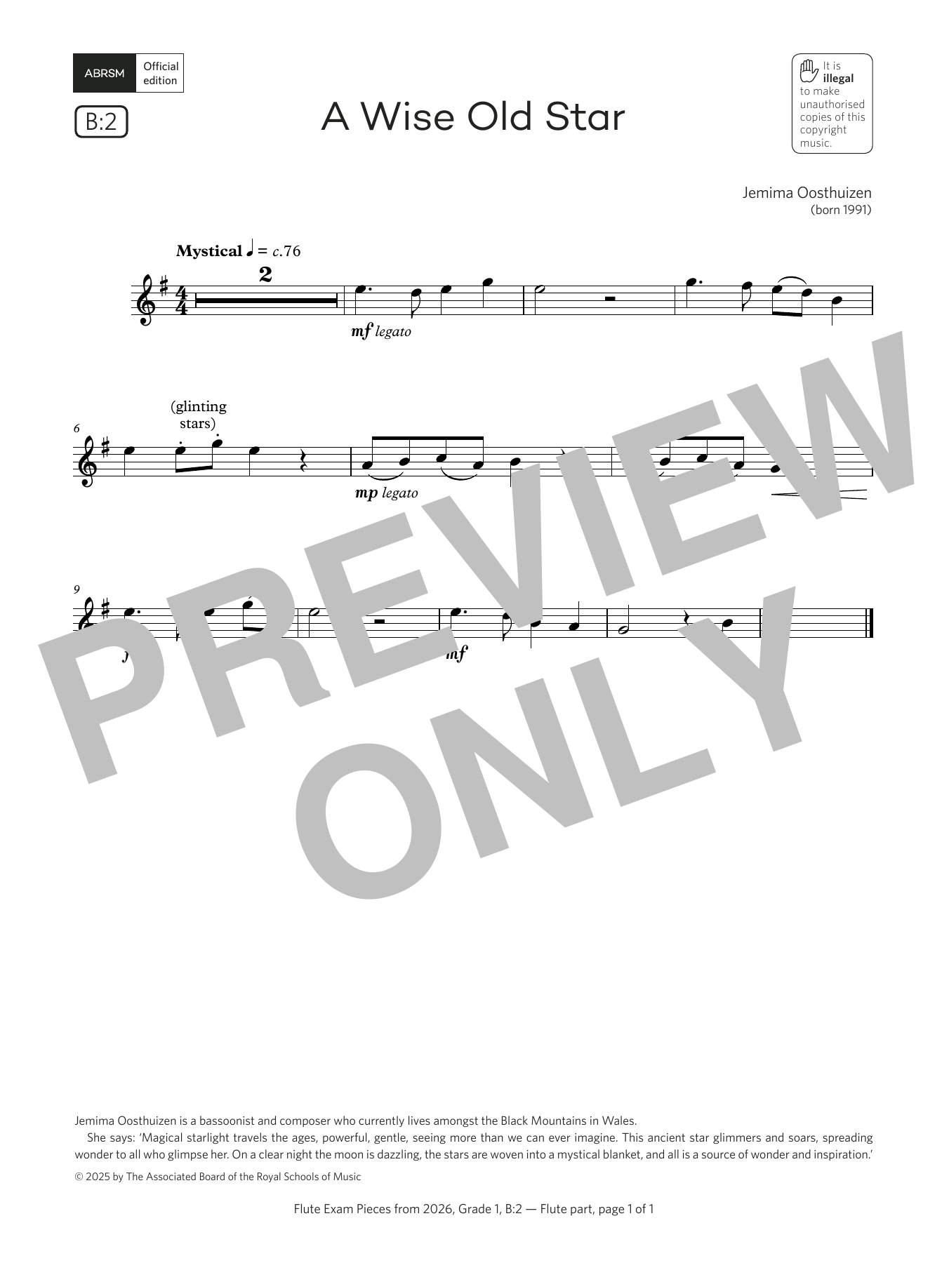 Jemima Oosthuizen A Wise Old Star (Grade 1, list B2, from the ABRSM Flute Syllabus from 2026) Sheet Music & Chords for Flute Solo - Download or Print PDF