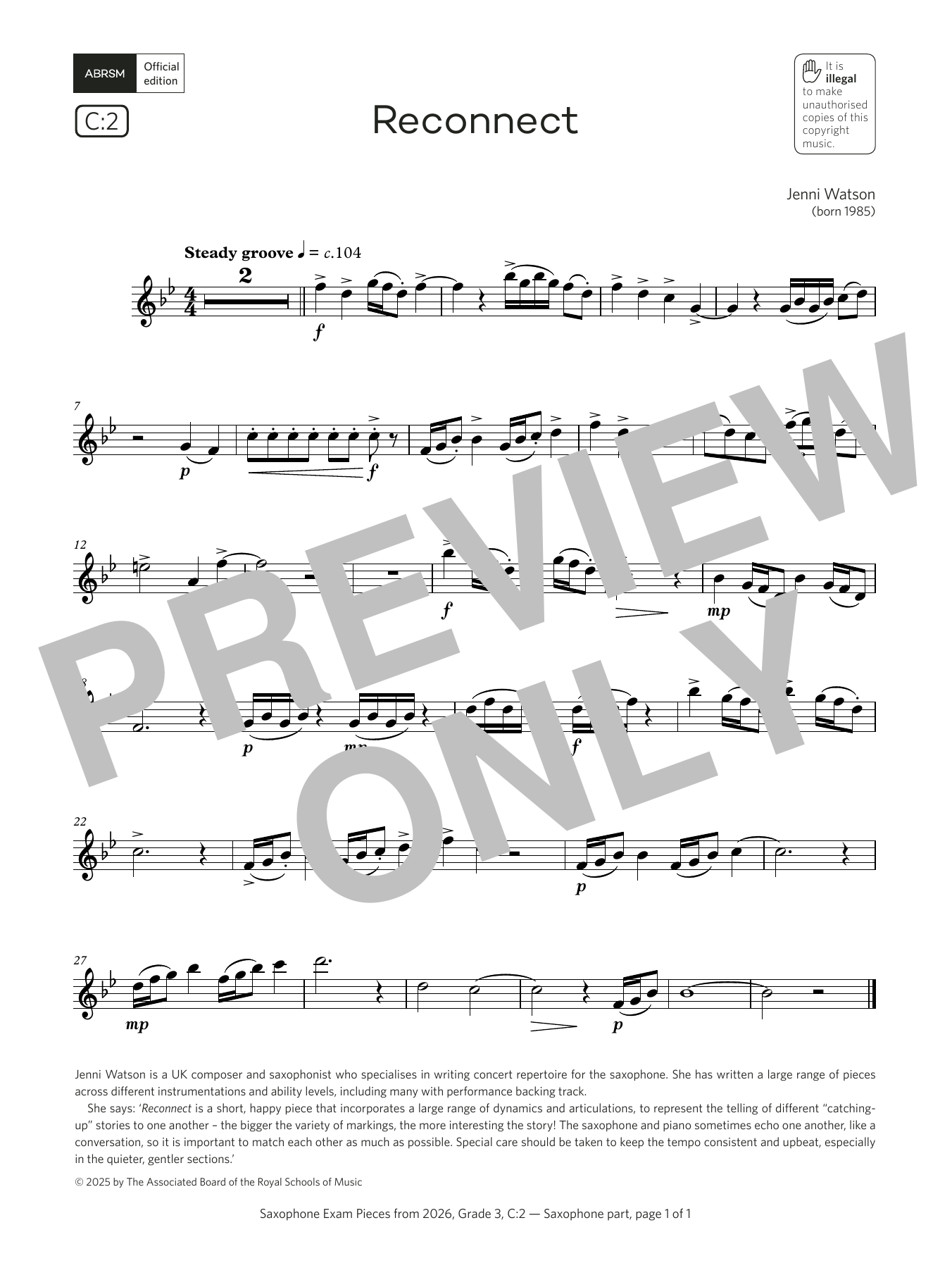 Jenni Watson Reconnect (Grade 3, list C2, from the ABRSM Saxophone Syllabus from 2026) Sheet Music & Chords for Alto Sax Solo - Download or Print PDF