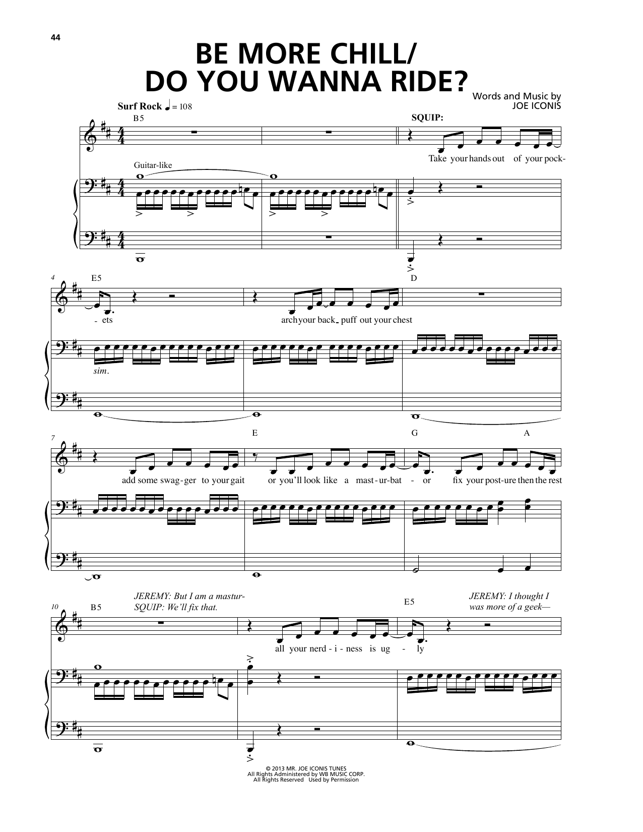 Joe Iconis Be More Chill / Do You Wanna Ride? (from Be More Chill) Sheet Music & Chords for Piano & Vocal - Download or Print PDF
