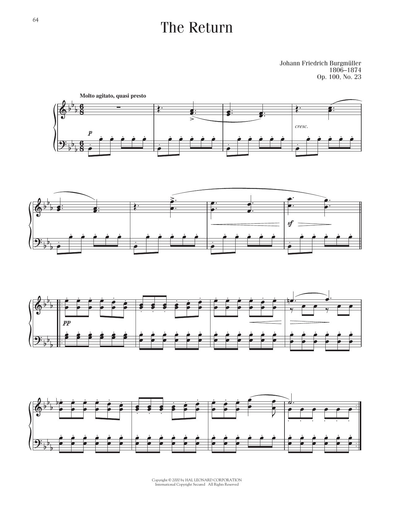 Johann Friedrich Burgmuller The Return, Op. 100, No. 23 Sheet Music & Chords for Piano Solo - Download or Print PDF