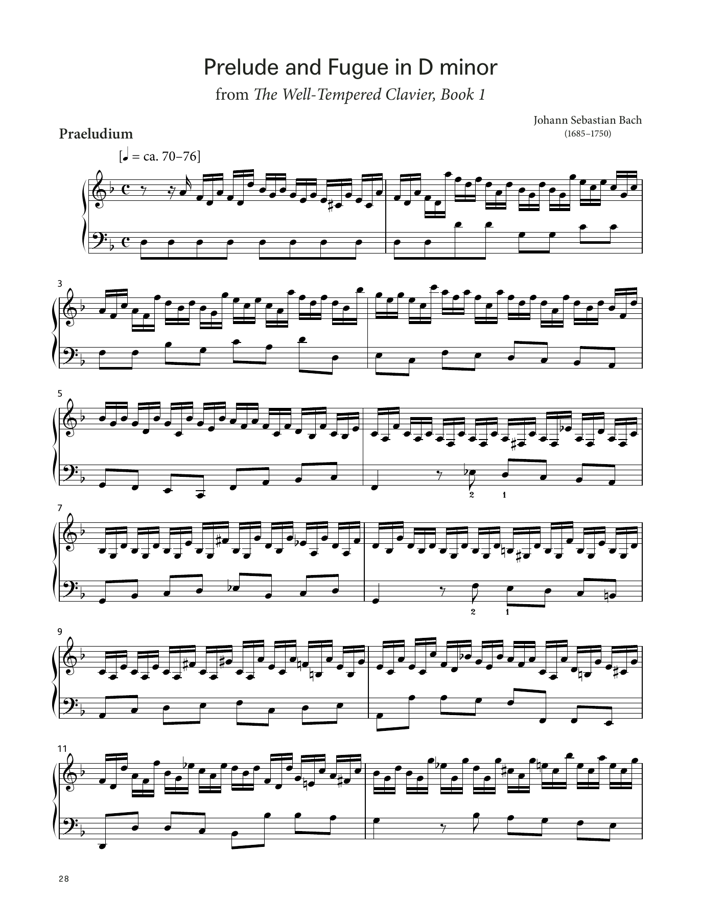 Johann Sebastian Bach Prelude and Fugue in D minor, BWV 851 (LCME Piano 2018 Grade 8 List A) Sheet Music & Chords for Piano Solo - Download or Print PDF