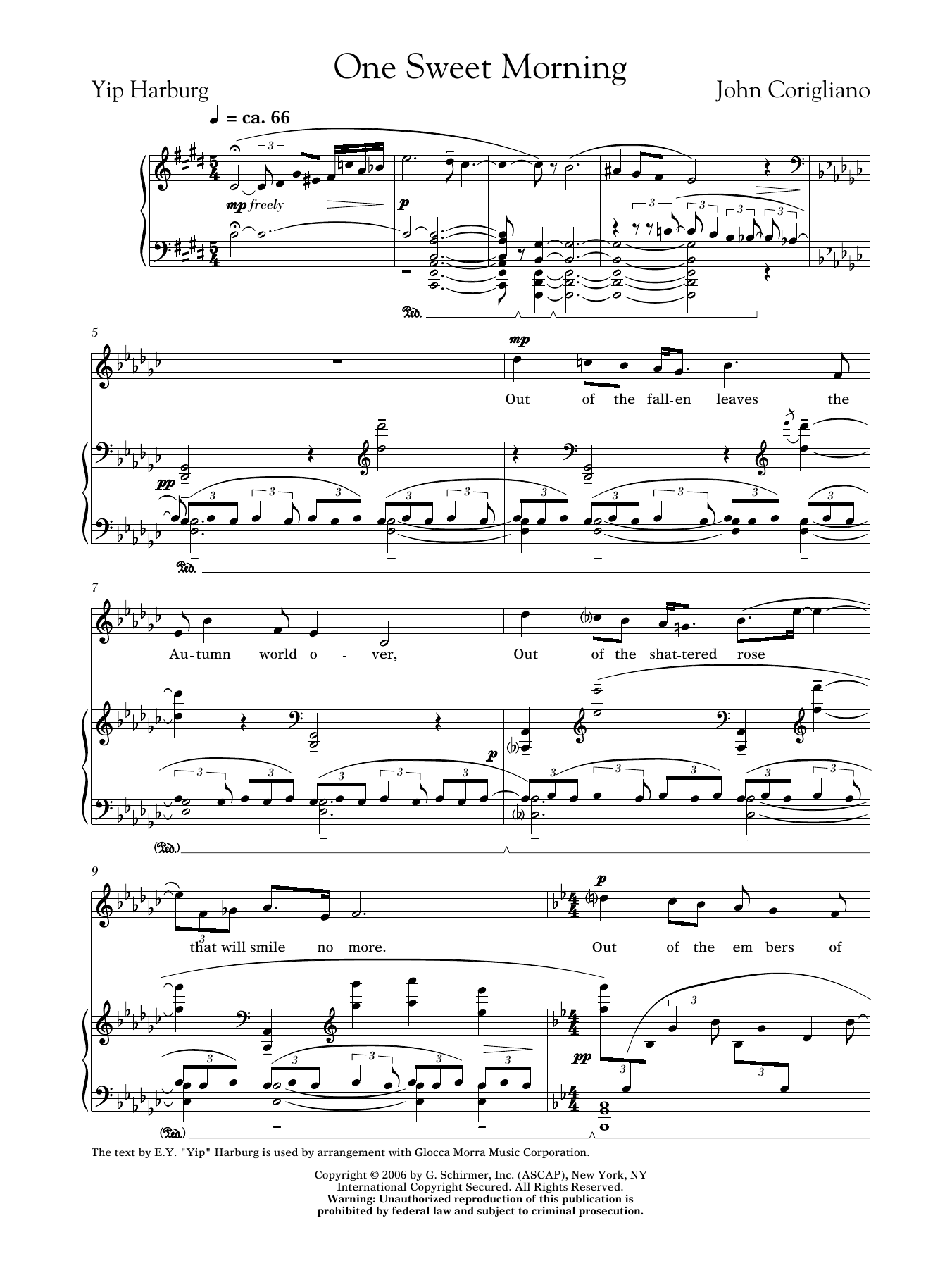 John Corigliano One Sweet Morning (female voice) Sheet Music & Chords for Voice - Download or Print PDF