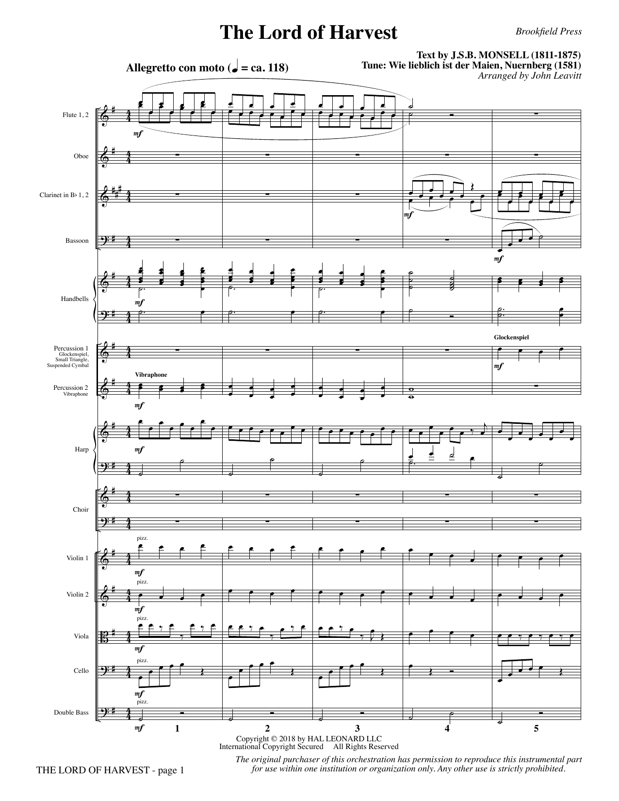 John Leavitt The Lord of Harvest - Full Score Sheet Music & Chords for Choral Instrumental Pak - Download or Print PDF
