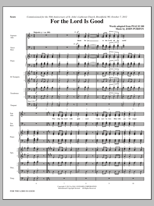 John Purifoy For The Lord Is Good - Full Score Sheet Music & Chords for Choir Instrumental Pak - Download or Print PDF