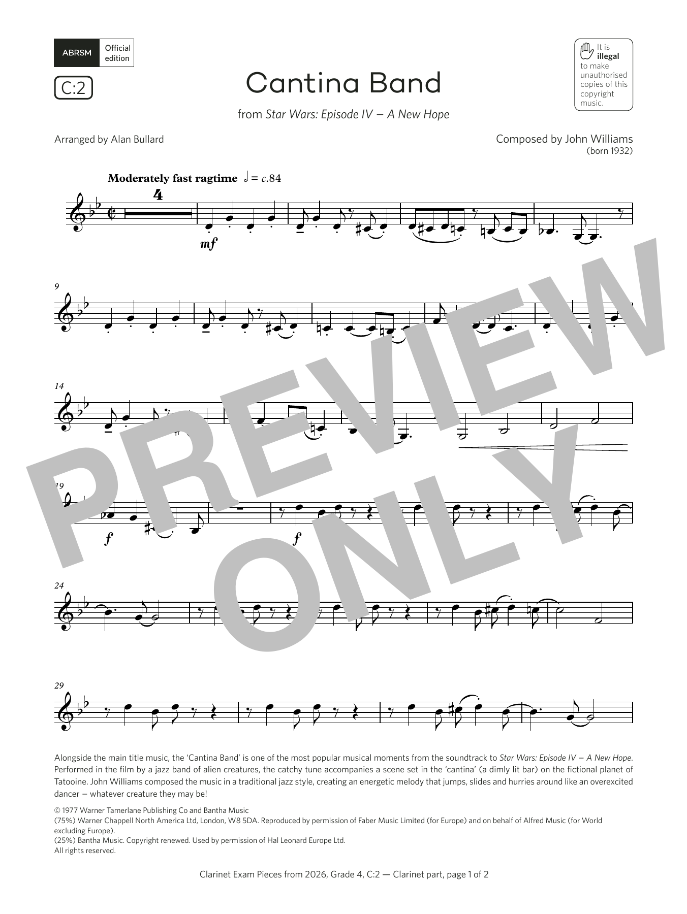 John Williams Cantina Band (Grade 4, list C2, from the ABRSM Clarinet Syllabus from 2026) Sheet Music & Chords for Clarinet Solo - Download or Print PDF
