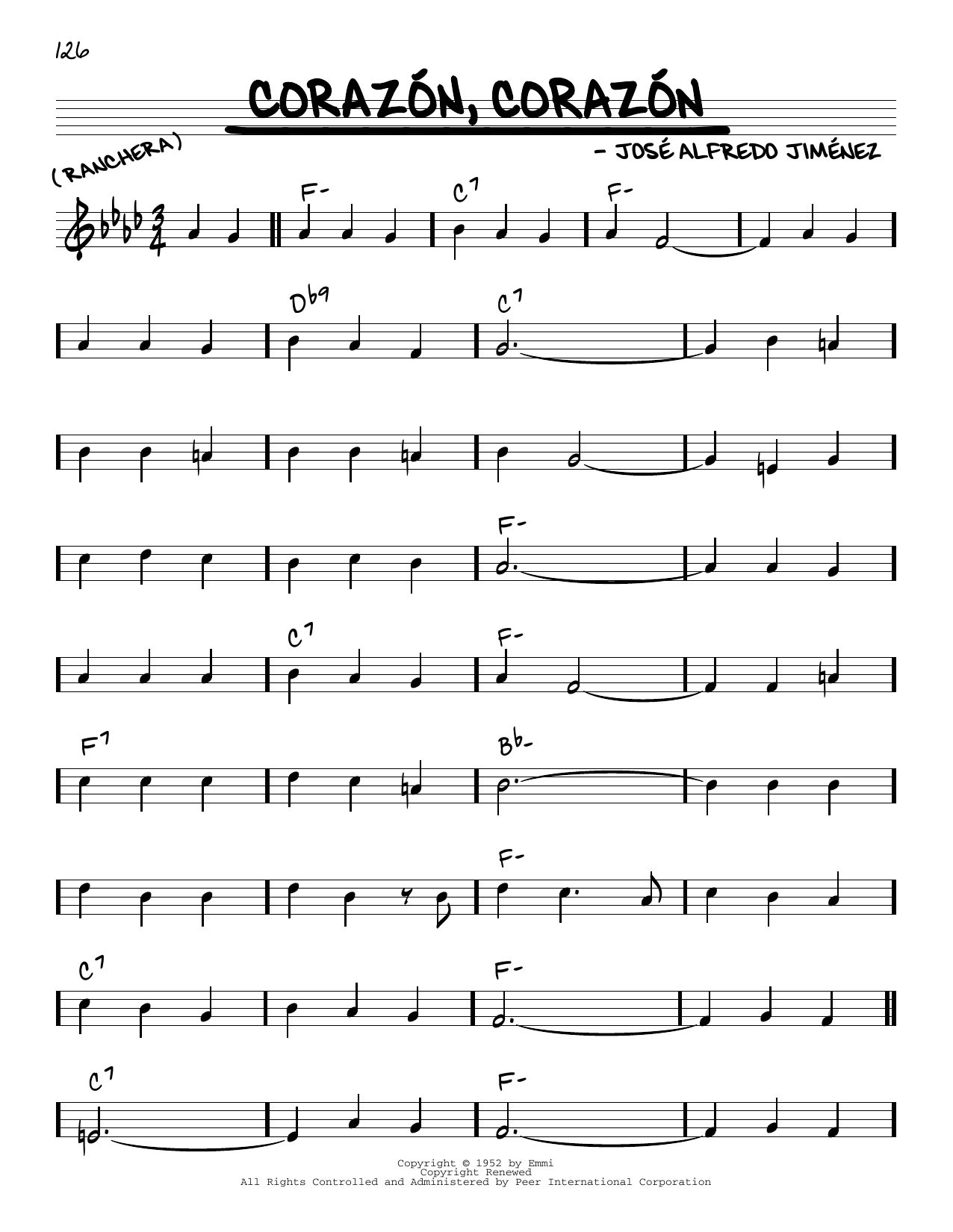 José Alfredo Jimenez Corazon Corazon Sheet Music & Chords for Real Book – Melody & Chords - Download or Print PDF