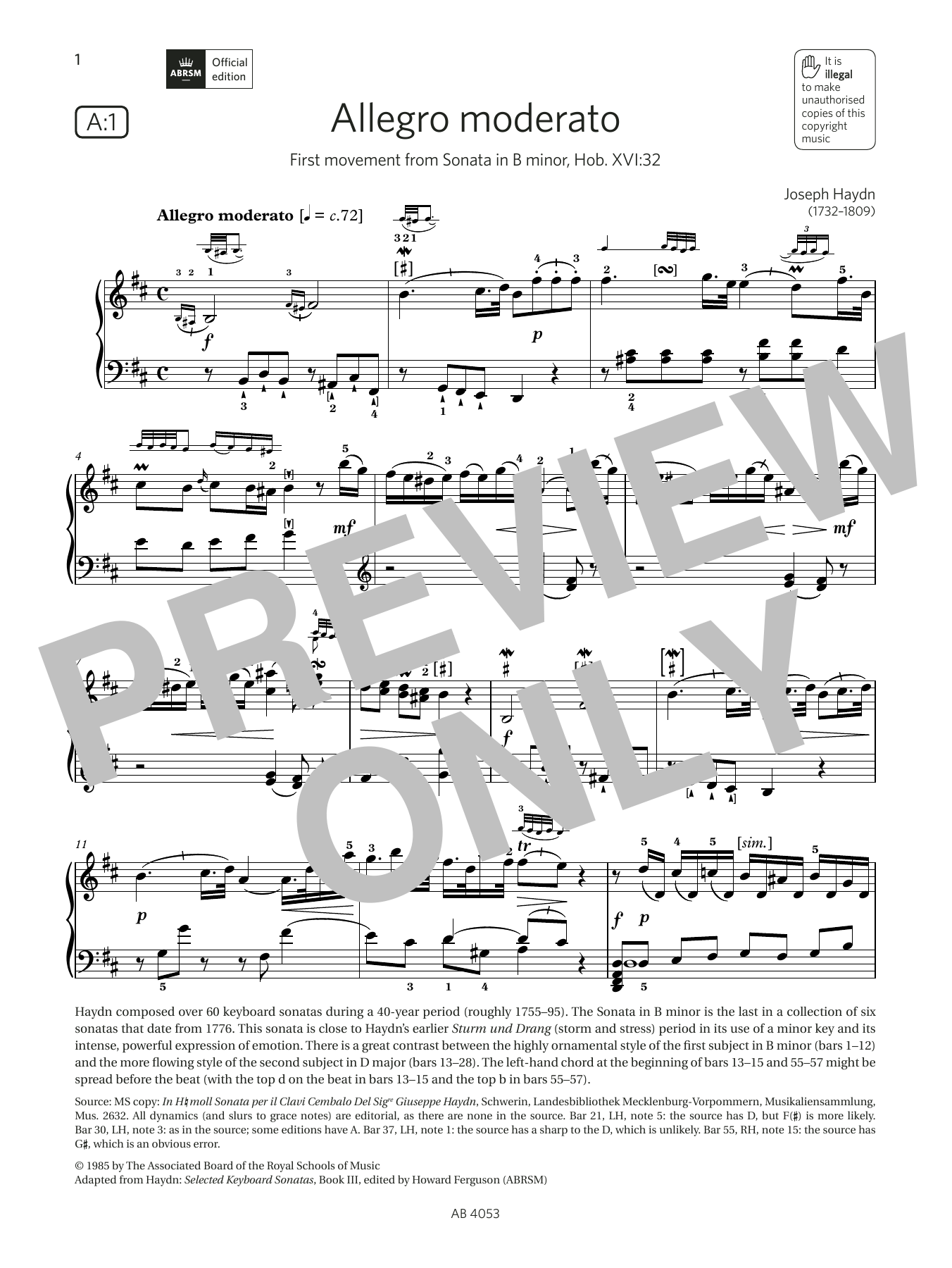 Joseph Haydn Allegro moderato (Grade 7, list A1, from the ABRSM Piano Syllabus 2023 & 2024) Sheet Music & Chords for Piano Solo - Download or Print PDF