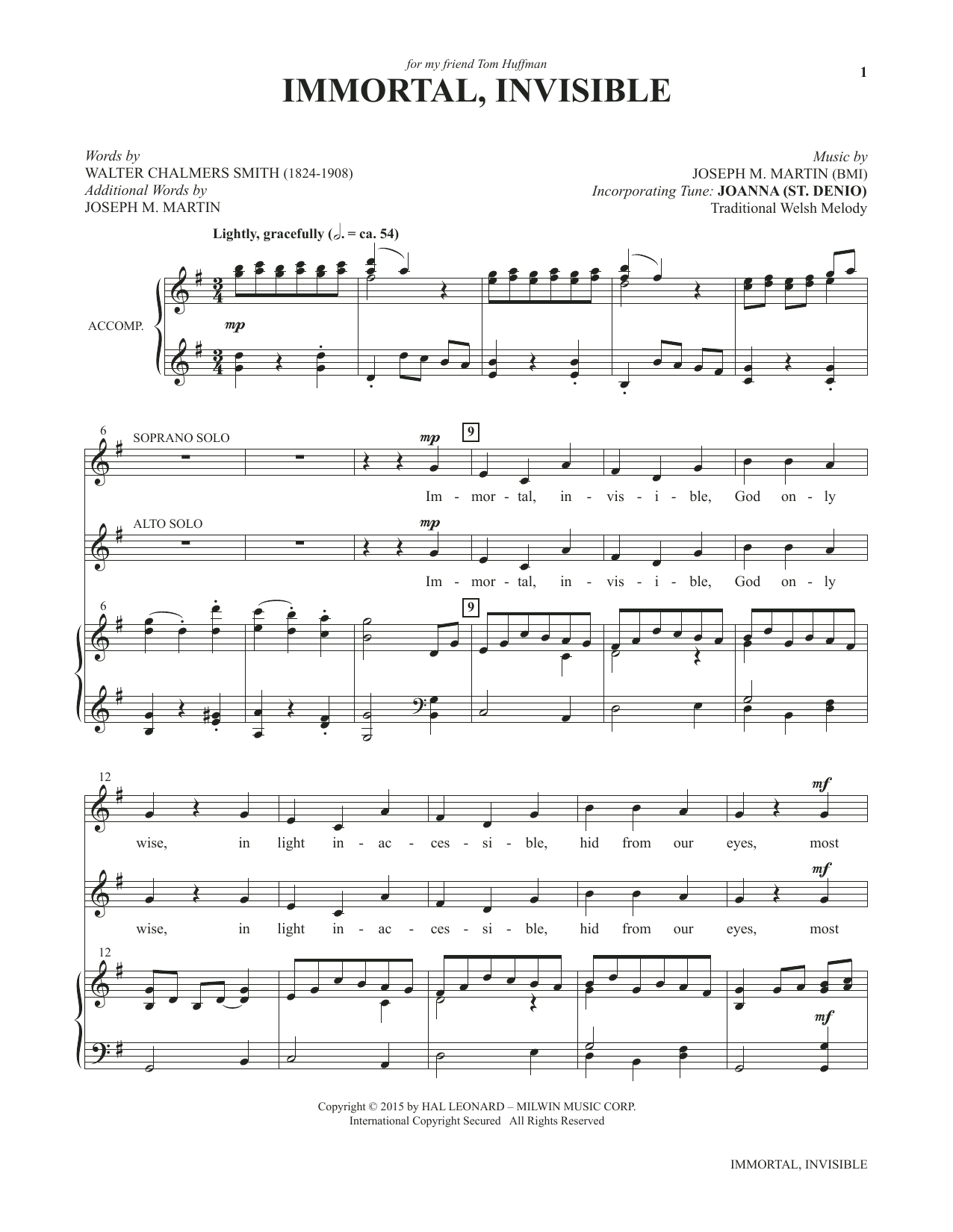 Joseph M. Martin Immortal, Invisible (from Voices Together: Duets for Sanctuary Singers) Sheet Music & Chords for Vocal Duet - Download or Print PDF